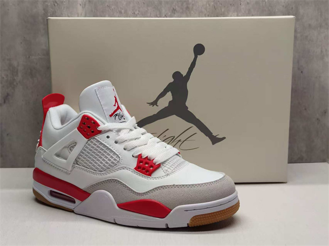 Women's White Red Running weapon Jordan 4 Shoes 027